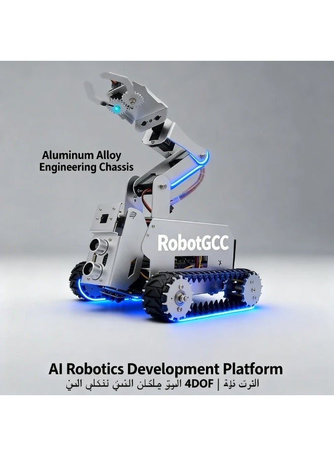 robotgcc Metal Tracked Smart Robot Car Kit with 4DOF Robotic Arm for Raspberry Pi, AI Programming Platform, Computer Vision OpenCV Tracking, WiFi Remote Control, USB-C Charging, Aluminum Tank Chassis STEM Robotics System (Raspberry Pi Not Included) - Image 2