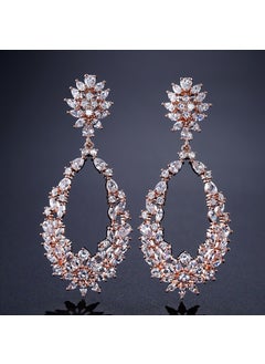 Rakol Unique Geometric Floral Hollow Out Hoop Earrings For Women Luxurious Full-pave Aaa Zirconia Studs White Rose Gold Plated