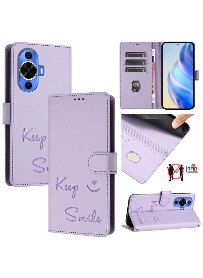 S-TOP Case For Huawei nova 12s 4G Global Smile Embossing RFID Leather Phone Case - Image 1