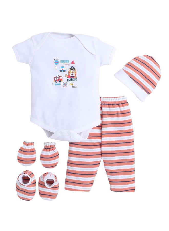 EIO طقم ملابس قطنية للأطفال حديثي الولادة من إي أو أو - بدلة قطعة واحدة، قبعة، بنطال وجوارب مع قفازات | طقم ملابس أطفال للجنسين للأولاد والبنات - Image 1