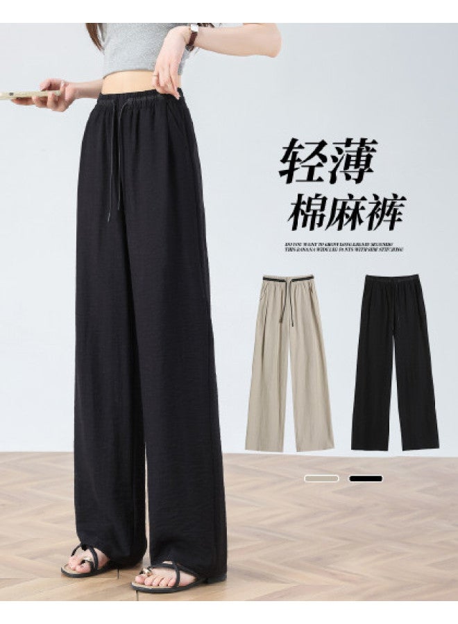 Hstyle Linen Color-blocked Wide-leg Pants Women's 2025 Summer Versatile Slimming High-waist Lightweight Breathable Loose Casual Trousers - Image 1