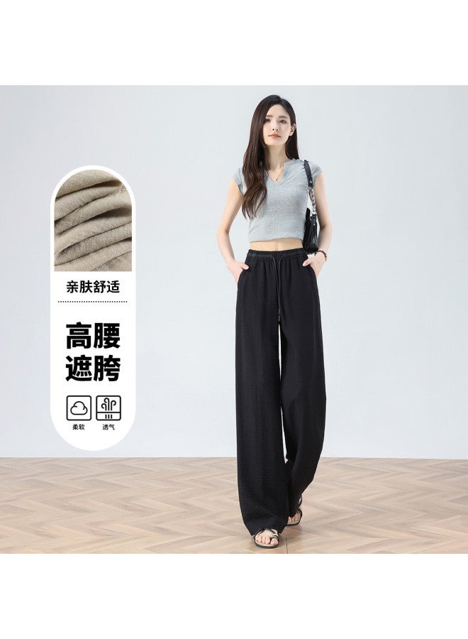 Hstyle Linen Color-blocked Wide-leg Pants Women's 2025 Summer Versatile Slimming High-waist Lightweight Breathable Loose Casual Trousers - Image 4