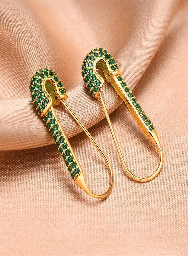 Dtja CZ Safety Pin Cartilage Huggie Hoop Earrings for Women Girls Dainty Cubic Zirconia Dangle Drop Hypoallergenic Stud Post Pave Crystal Fashion Hoops Jewelry (Boho Green) - Image 4