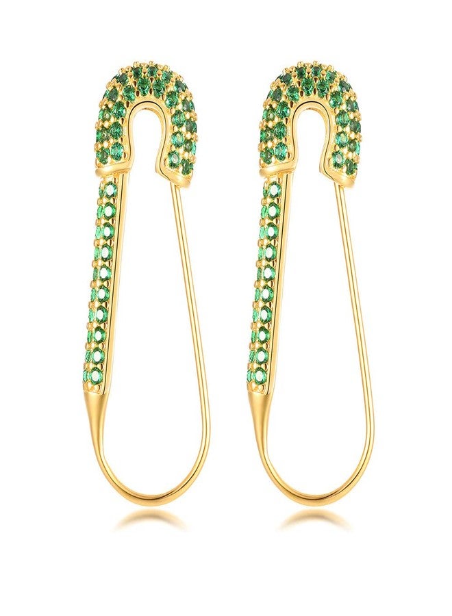 Dtja CZ Safety Pin Cartilage Huggie Hoop Earrings for Women Girls Dainty Cubic Zirconia Dangle Drop Hypoallergenic Stud Post Pave Crystal Fashion Hoops Jewelry (Boho Green) - Image 1