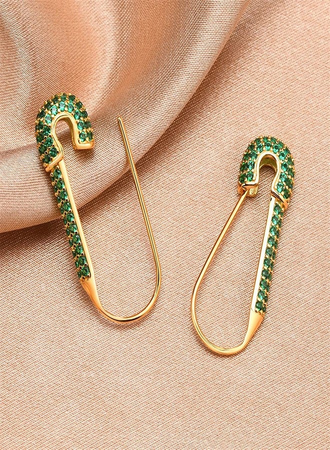 Dtja CZ Safety Pin Cartilage Huggie Hoop Earrings for Women Girls Dainty Cubic Zirconia Dangle Drop Hypoallergenic Stud Post Pave Crystal Fashion Hoops Jewelry (Boho Green) - Image 5