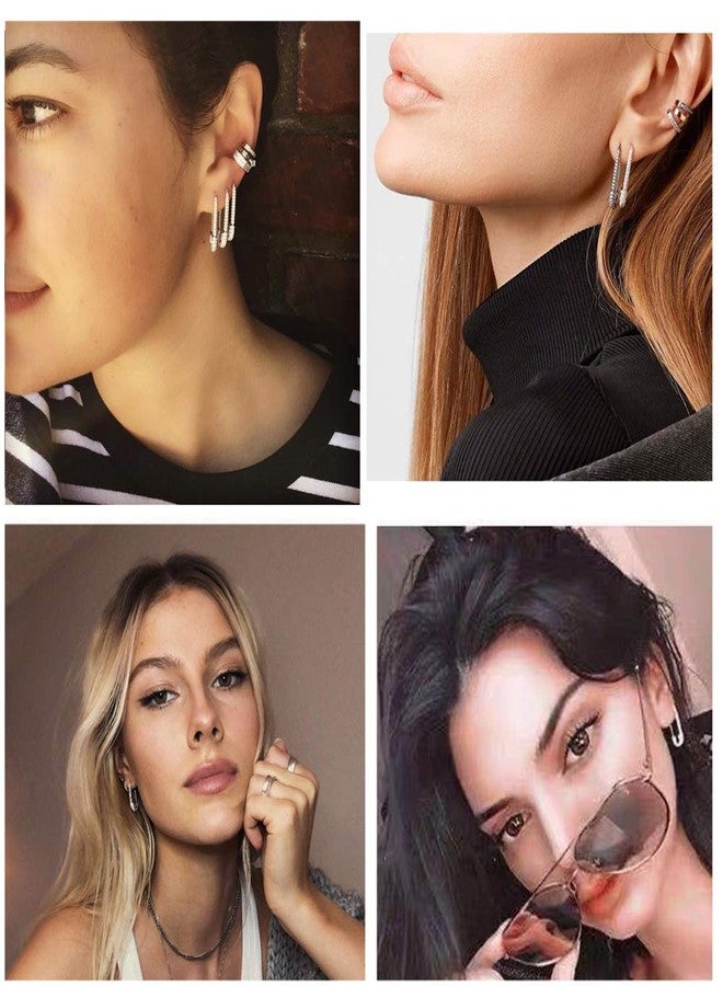 Dtja CZ Safety Pin Cartilage Huggie Hoop Earrings for Women Girls Dainty Cubic Zirconia Dangle Drop Hypoallergenic Stud Post Pave Crystal Fashion Hoops Jewelry (Boho Green) - Image 3