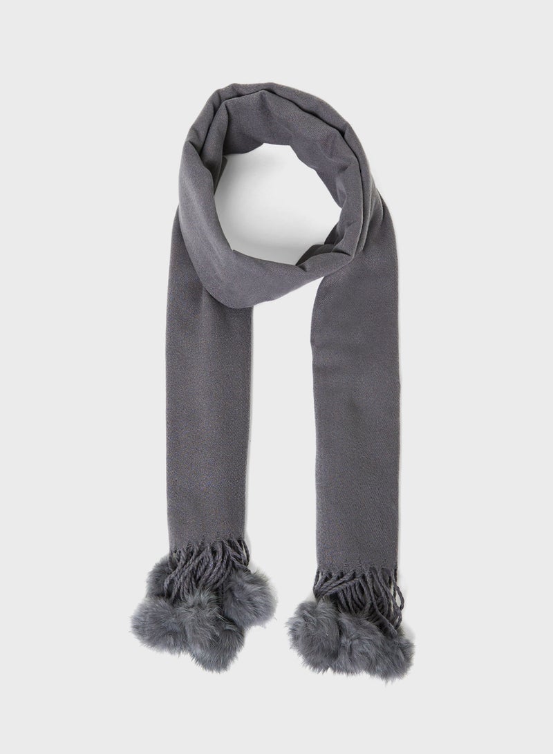 ELLA Pompom Detail Long Winter Scarf  - Image 1