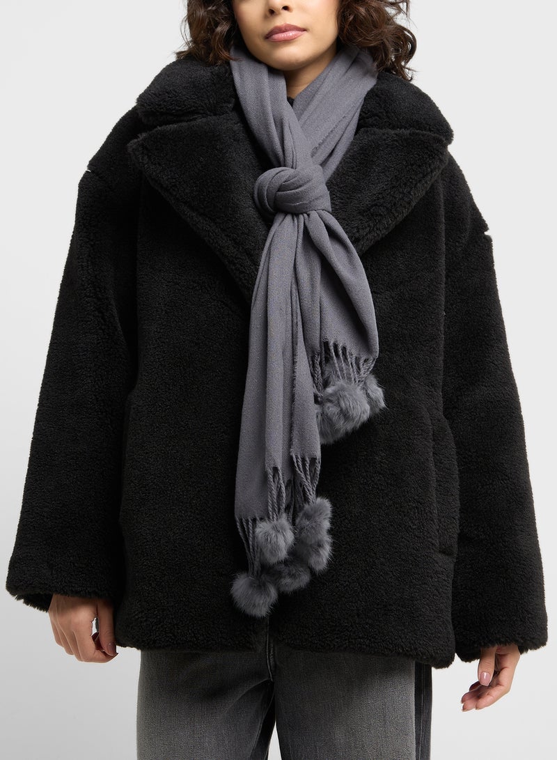 ELLA Pompom Detail Long Winter Scarf  - Image 3