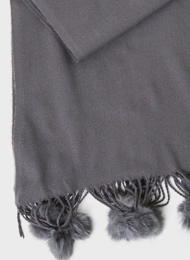 ELLA Pompom Detail Long Winter Scarf  - Image 2
