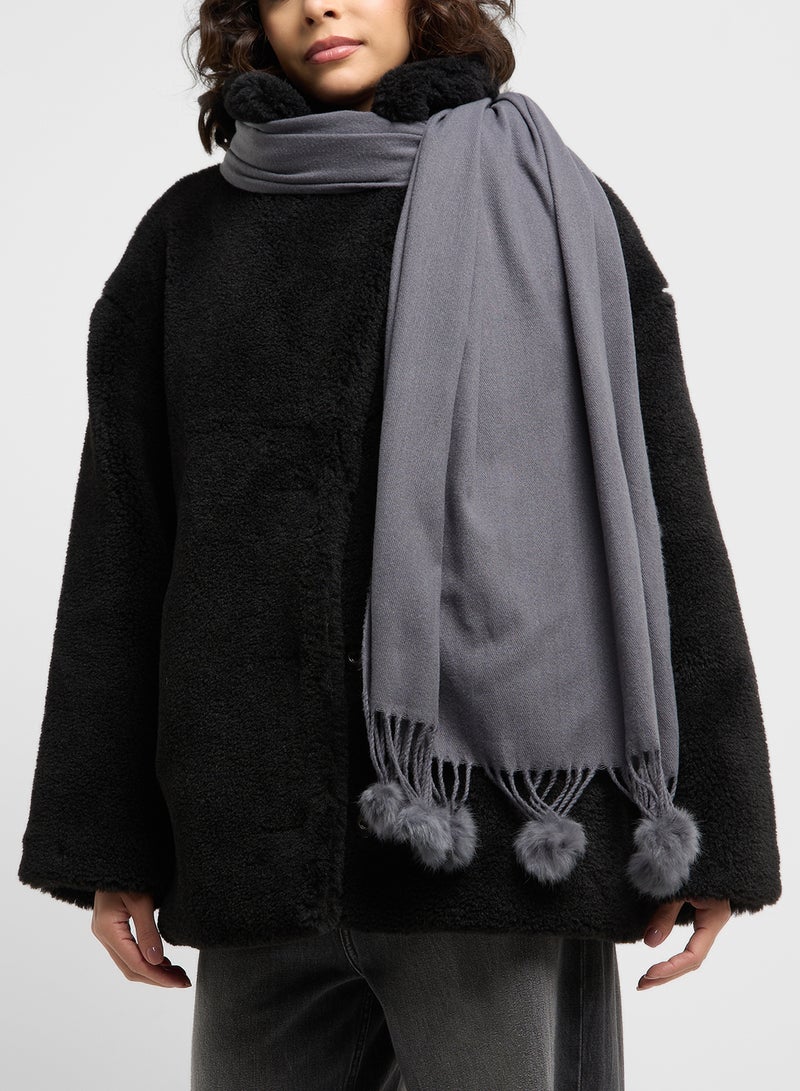 ELLA Pompom Detail Long Winter Scarf  - Image 4