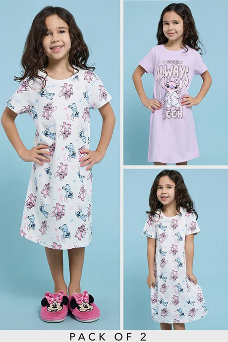 أر أند بي 2 Pack Stitch Print Nightdresses