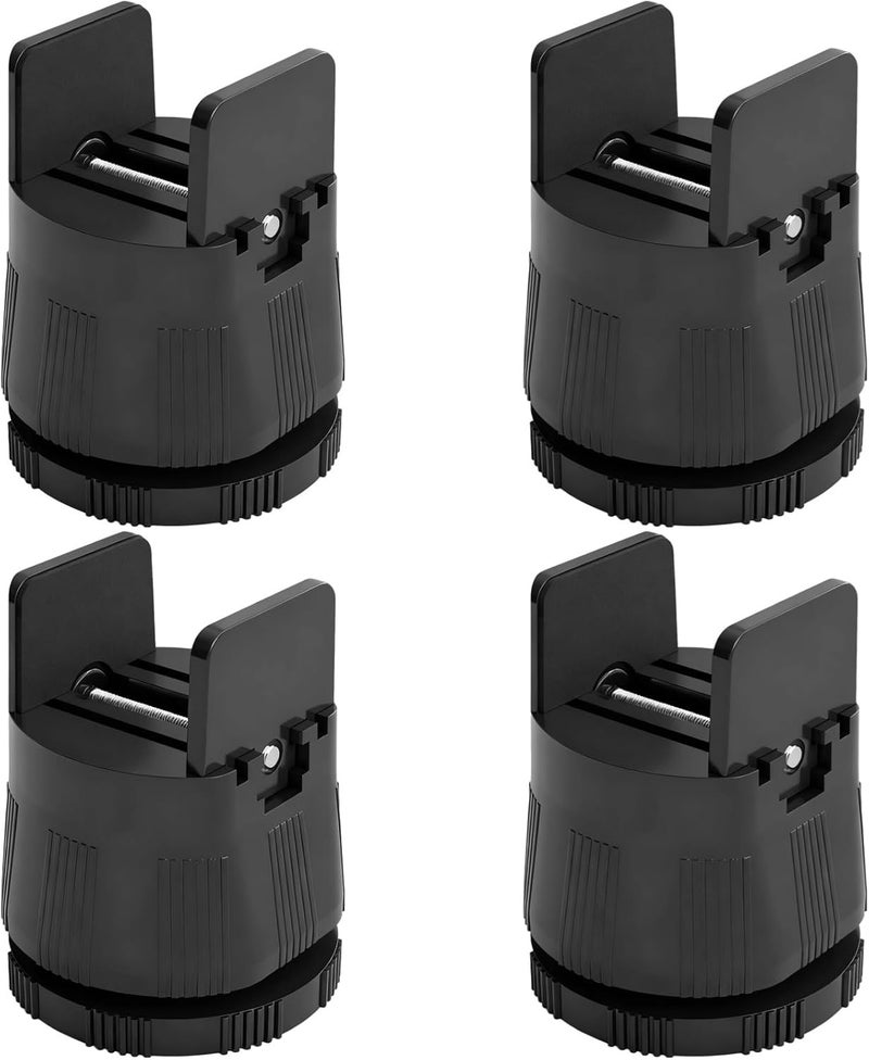 4 Pcs Adjustable Furniture Risers, Clamp Design Heavy Duty Leg Lifts, 2.36 in/6 cm to 3.15 in/8 cm Height, Black Plastic Bases for Tables, Sofas, Beds, Desks, Guards for Floors - Image 1