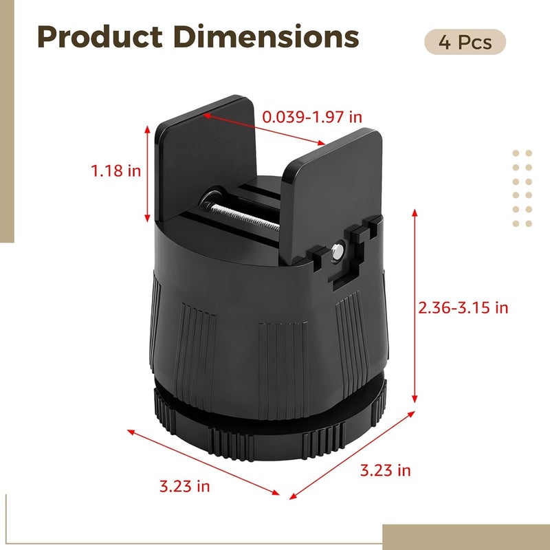 4 Pcs Adjustable Furniture Risers, Clamp Design Heavy Duty Leg Lifts, 2.36 in/6 cm to 3.15 in/8 cm Height, Black Plastic Bases for Tables, Sofas, Beds, Desks, Guards for Floors - Image 4