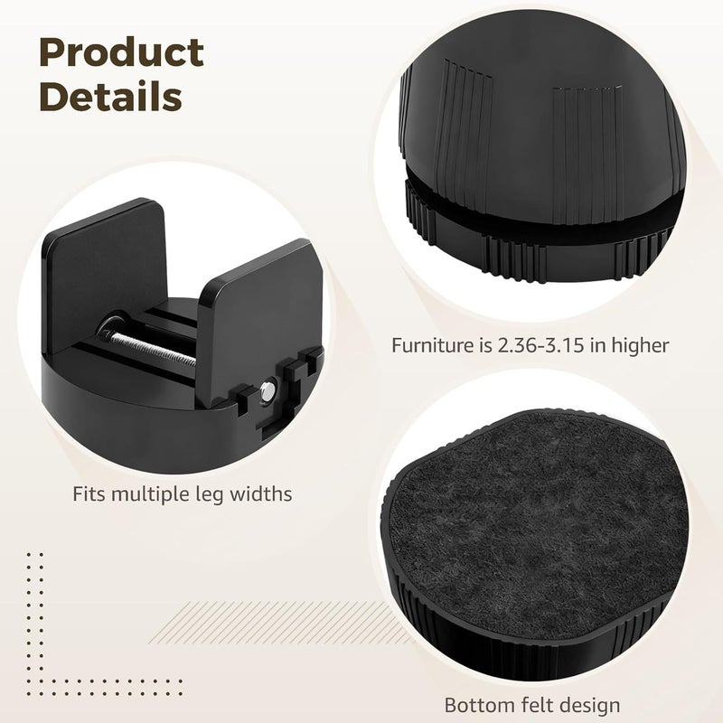 4 Pcs Adjustable Furniture Risers, Clamp Design Heavy Duty Leg Lifts, 2.36 in/6 cm to 3.15 in/8 cm Height, Black Plastic Bases for Tables, Sofas, Beds, Desks, Guards for Floors - Image 2