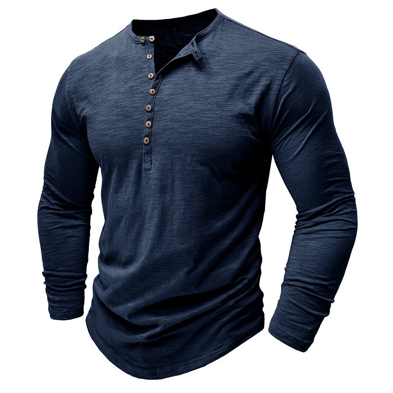 2024 Men'S Wear Men'S Long-Sleeved T-Shirt Outdoor Men'S Henry Shirt Slub Cotton Top - Image 4