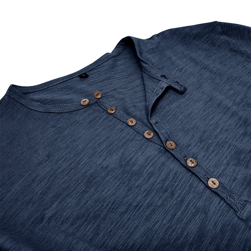 2024 Men'S Wear Men'S Long-Sleeved T-Shirt Outdoor Men'S Henry Shirt Slub Cotton Top - Image 5