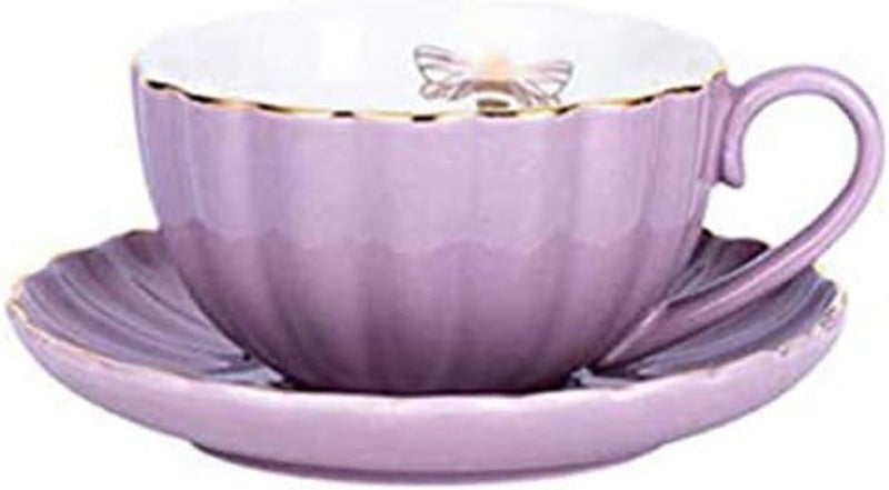 Eplze YBK Tech Strengthen Porcelain Cup and Saucer Set 9oz Cup with Saucer  Gold Bee Inside The Cup Purple - Image 2