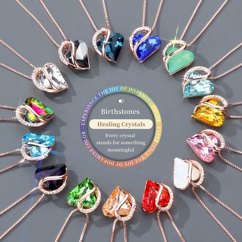 Leafael Rose Gold Plated Necklace for Women: Heart Shaped Rainbow Black Healing Crystal Center, Dazzling Cubic Zirconia, Hypoallergenic Chain (18"+2"), Jewelry Gifts for Anniversaries and Birthdays - Image 3