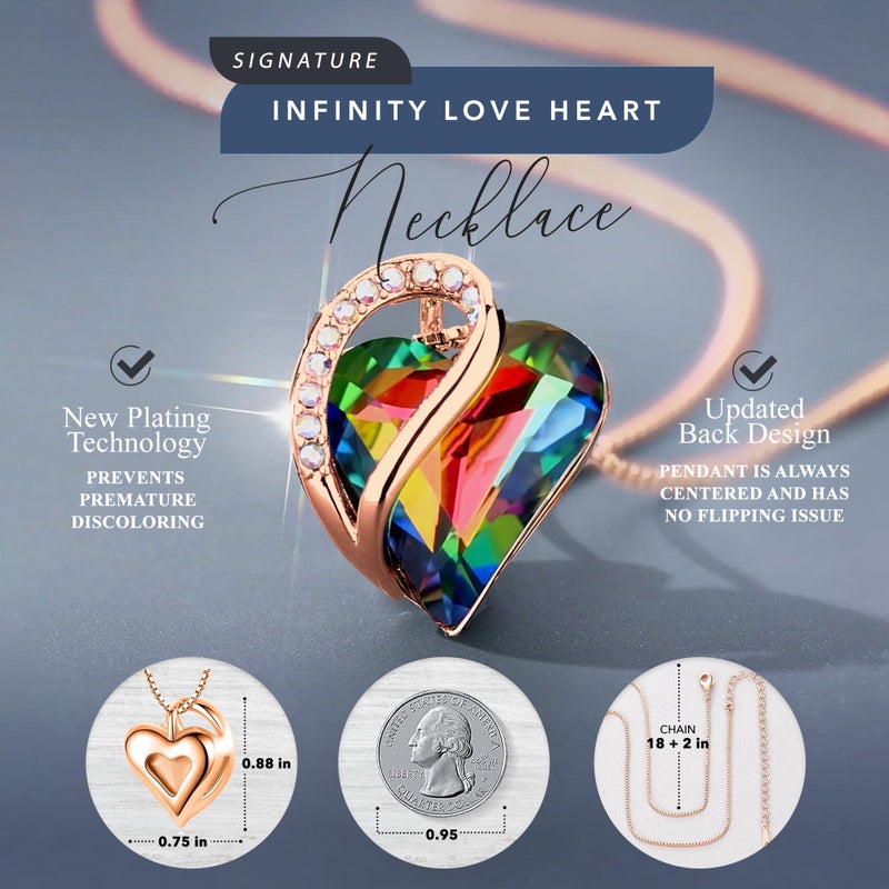 Leafael Rose Gold Plated Necklace for Women: Heart Shaped Rainbow Black Healing Crystal Center, Dazzling Cubic Zirconia, Hypoallergenic Chain (18"+2"), Jewelry Gifts for Anniversaries and Birthdays - Image 4