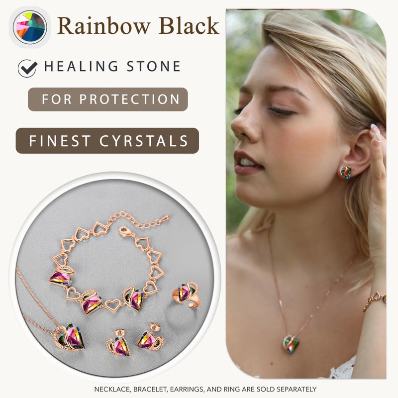 Leafael Rose Gold Plated Necklace for Women: Heart Shaped Rainbow Black Healing Crystal Center, Dazzling Cubic Zirconia, Hypoallergenic Chain (18"+2"), Jewelry Gifts for Anniversaries and Birthdays - Image 5