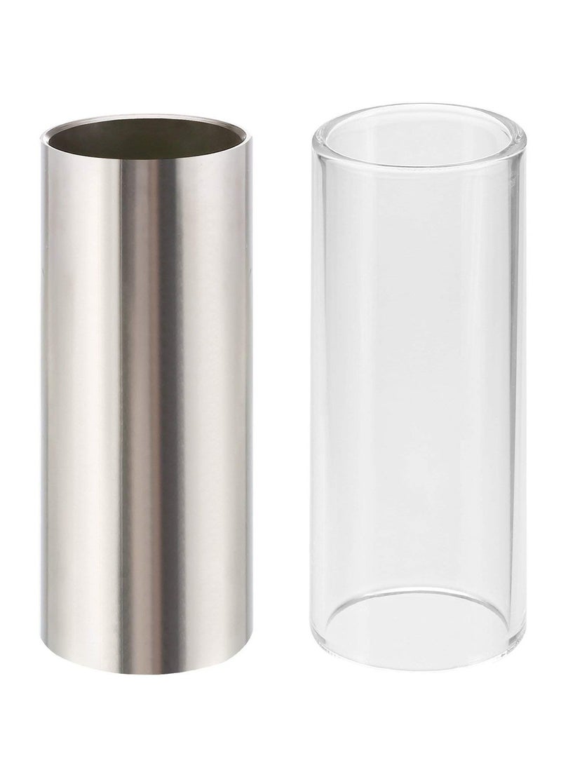 Generic 2 Pieces Glass Slide and Stainless Steel Slide in Box,Enhance Your Guitar Playing ,for Guitar, Bass, Medium (6 cm) - Image 1
