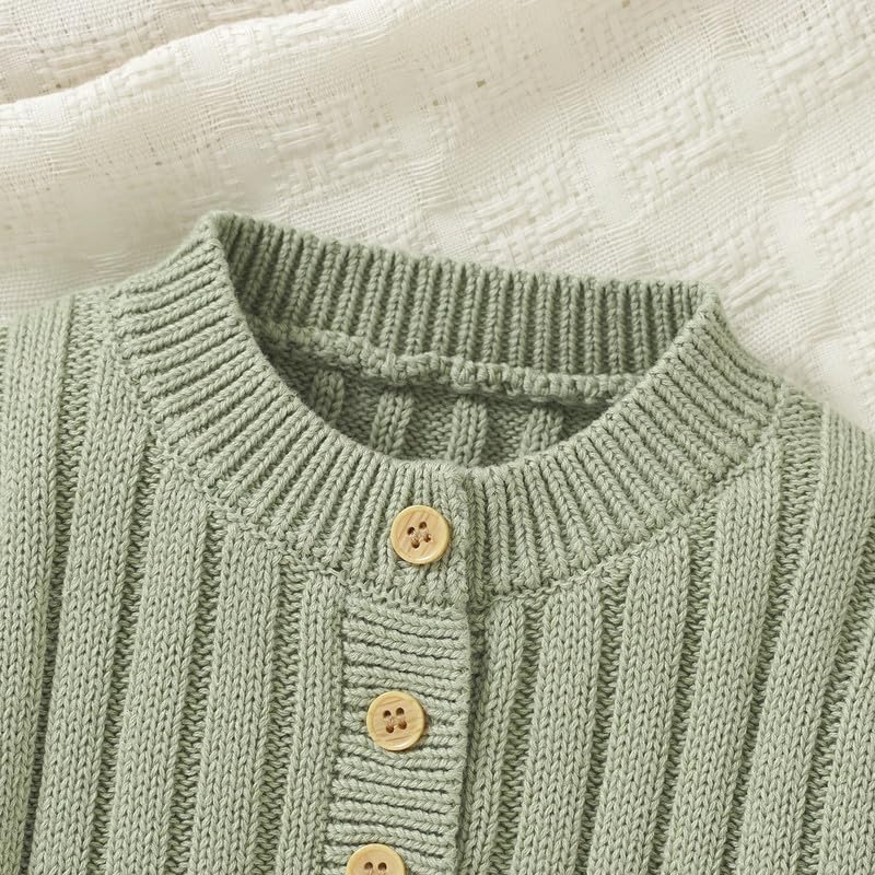 Neiwech Newborn Boy Girl Outfits Baby Knit Romper Cozy Soft Long Sleeve Striped Solid Clothes Gift for Infant Green 0-3 Months - Image 4