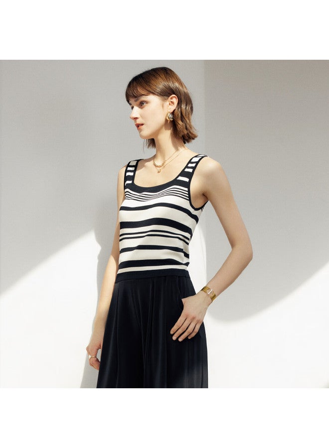 Yanyee Round Neck Striped Knit Sweater For Women Spring Casual Commuter Base Layer Inner Vest, Black, Baitiao, Xl/42 - Image 2
