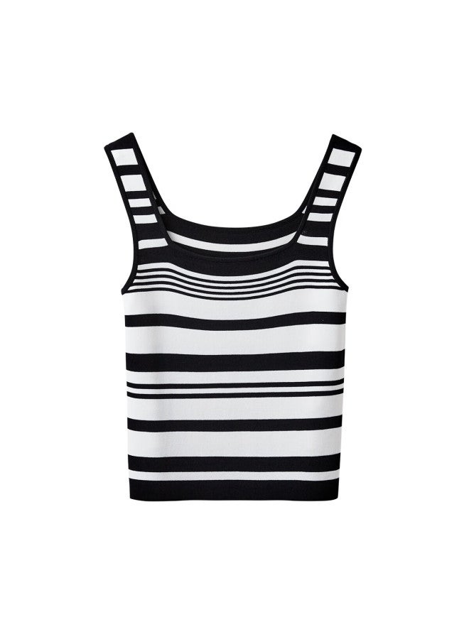 Yanyee Round Neck Striped Knit Sweater For Women Spring Casual Commuter Base Layer Inner Vest, Black, Baitiao, Xl/42 - Image 3