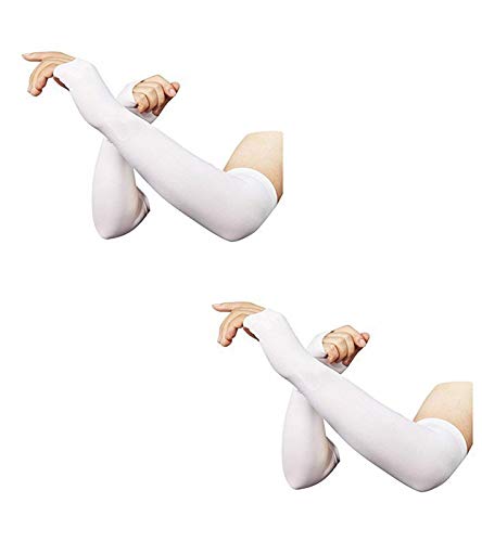 Dressify®High Performance Fingure Arm Sleeves for Athletic Fingure Cut Arm Sleeves Perfect for Cricket, Bike Riding,Cycling, Basketball, Baseball, Running & Outdoor Activities (2 Pair) (White) - Image 1