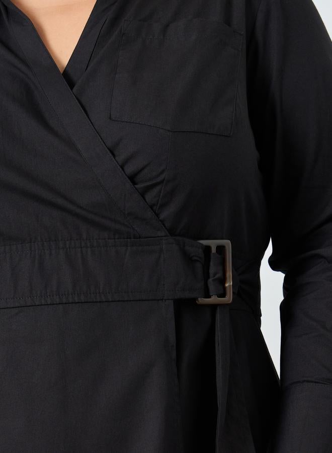Styli Plus Size Cotton Wrap Shirt Midi Dress - Image 4