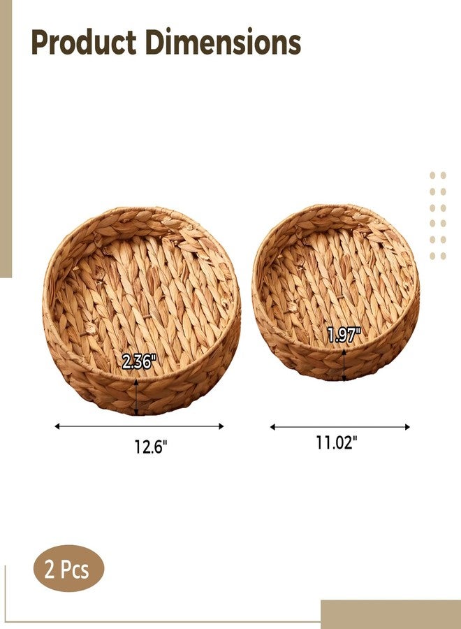 TIMCORR 2PCS Round Wicker Rattan Tray, Large and Small Woven Basket Trays for Coffee Table Basket,Natural Water Hyacinth Serving Trays for Storage or Decoration,Living Room and Kitchen - Image 4