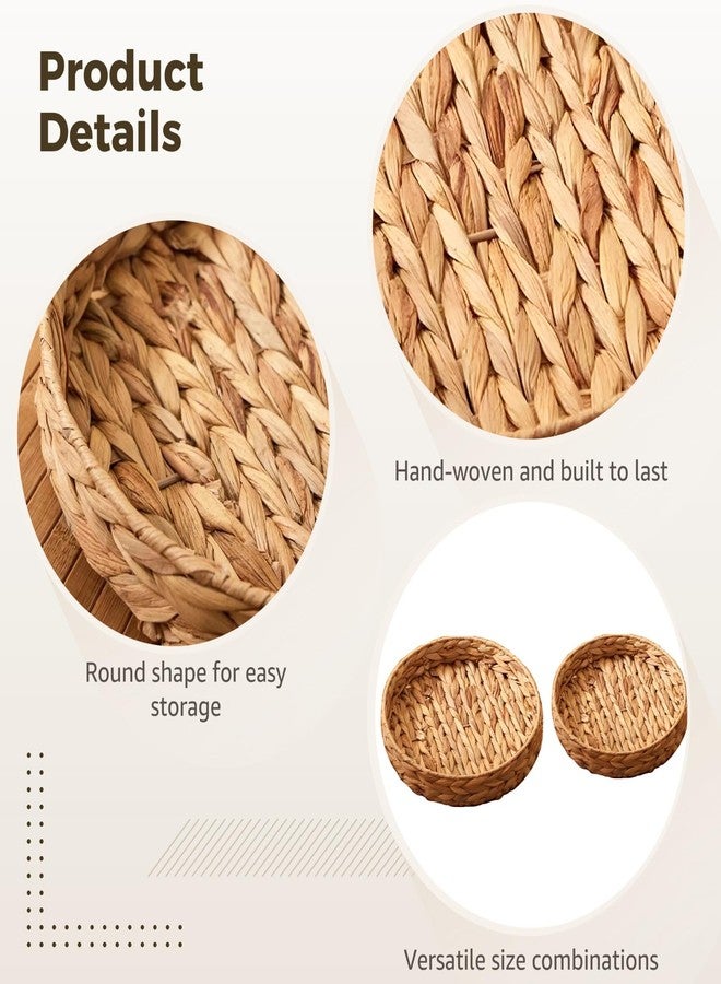 TIMCORR 2PCS Round Wicker Rattan Tray, Large and Small Woven Basket Trays for Coffee Table Basket,Natural Water Hyacinth Serving Trays for Storage or Decoration,Living Room and Kitchen - Image 3