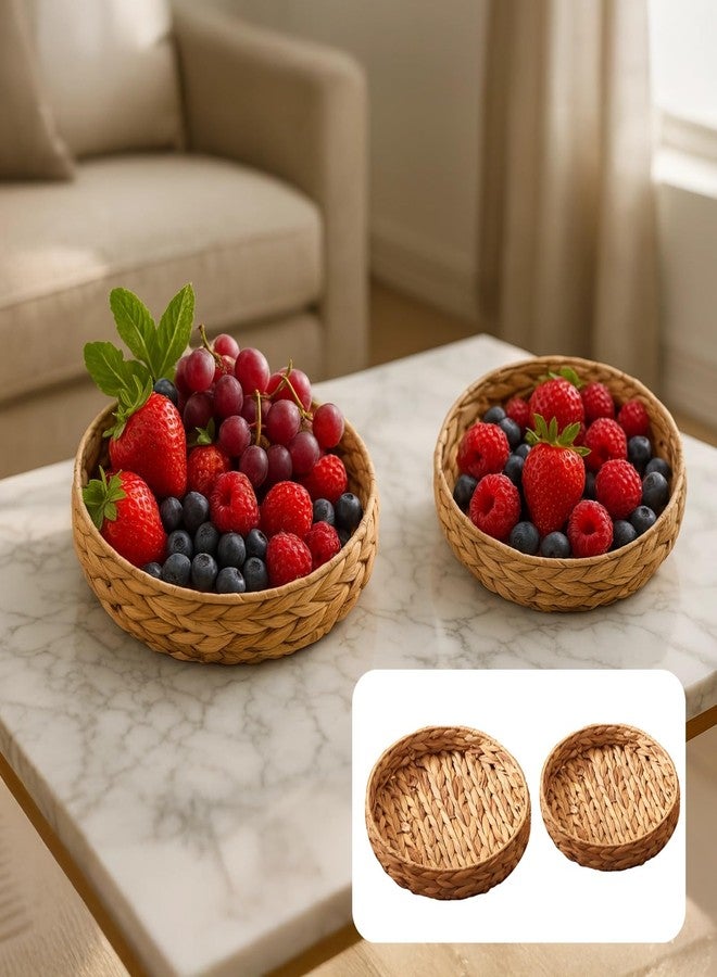 TIMCORR 2PCS Round Wicker Rattan Tray, Large and Small Woven Basket Trays for Coffee Table Basket,Natural Water Hyacinth Serving Trays for Storage or Decoration,Living Room and Kitchen - Image 2