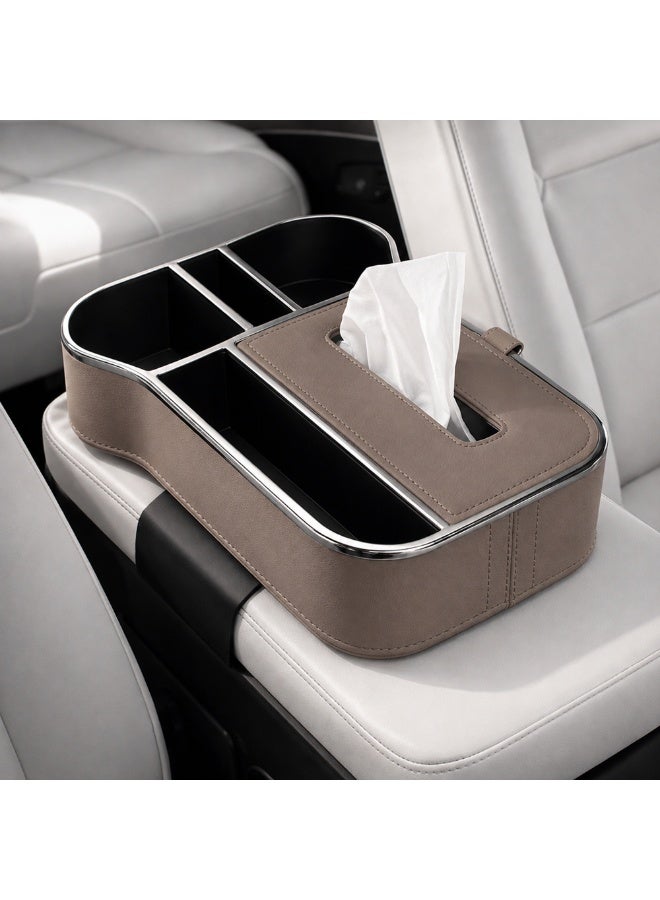 Manful Car Armrest Box Storage Booster Pad – Multifunctional Console Organizer with Cup Holder, Tissue Box & Phone Slot | Height Increase | Extra Storage | Universal Fit - Image 1