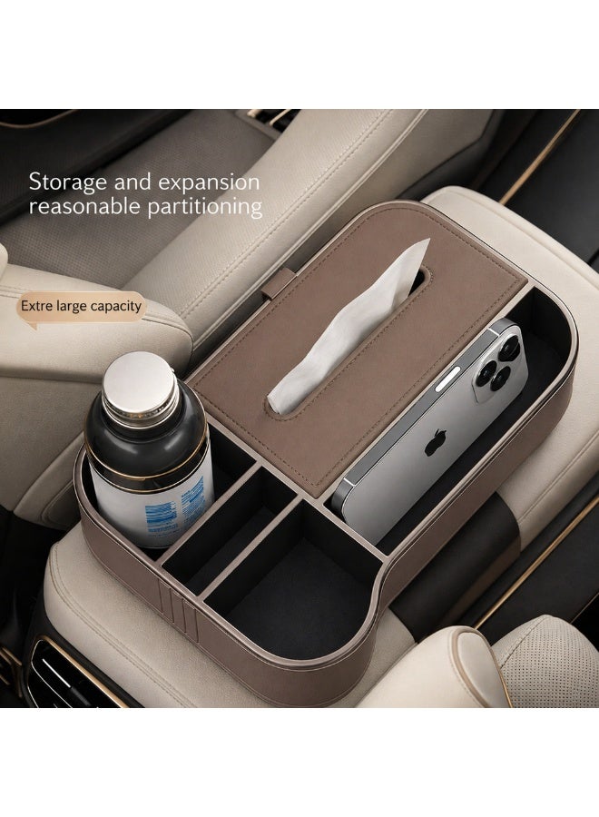 Manful Car Armrest Box Storage Booster Pad – Multifunctional Console Organizer with Cup Holder, Tissue Box & Phone Slot | Height Increase | Extra Storage | Universal Fit - Image 3