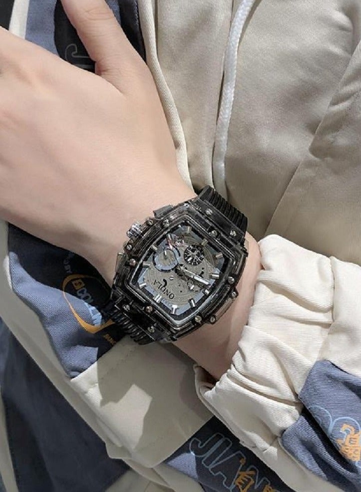 ONOLA Men's Silione Band Casual Quartz Analog Wrist Watch Black  - Image 2