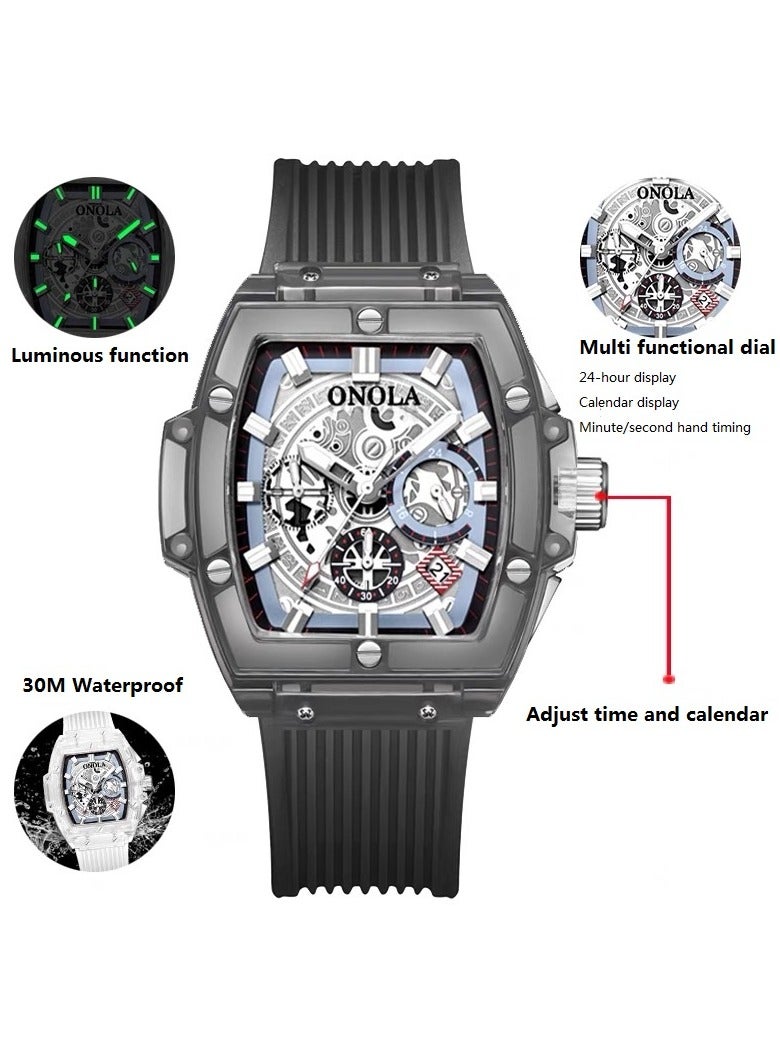 ONOLA Men's Silione Band Casual Quartz Analog Wrist Watch Black  - Image 5