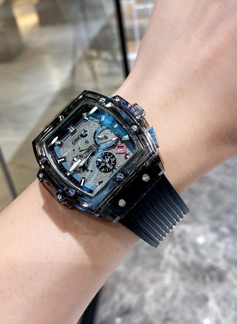 ONOLA Men's Silione Band Casual Quartz Analog Wrist Watch Black  - Image 3