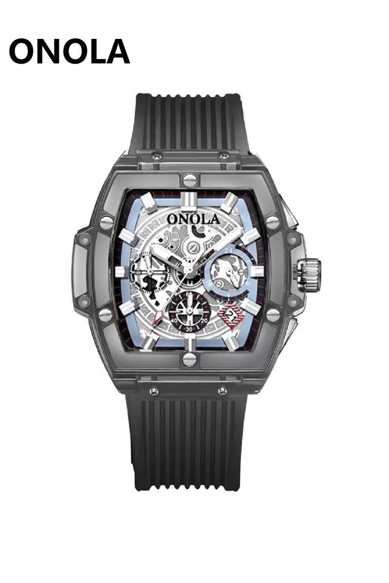 ONOLA Men's Silione Band Casual Quartz Analog Wrist Watch Black  - Image 1