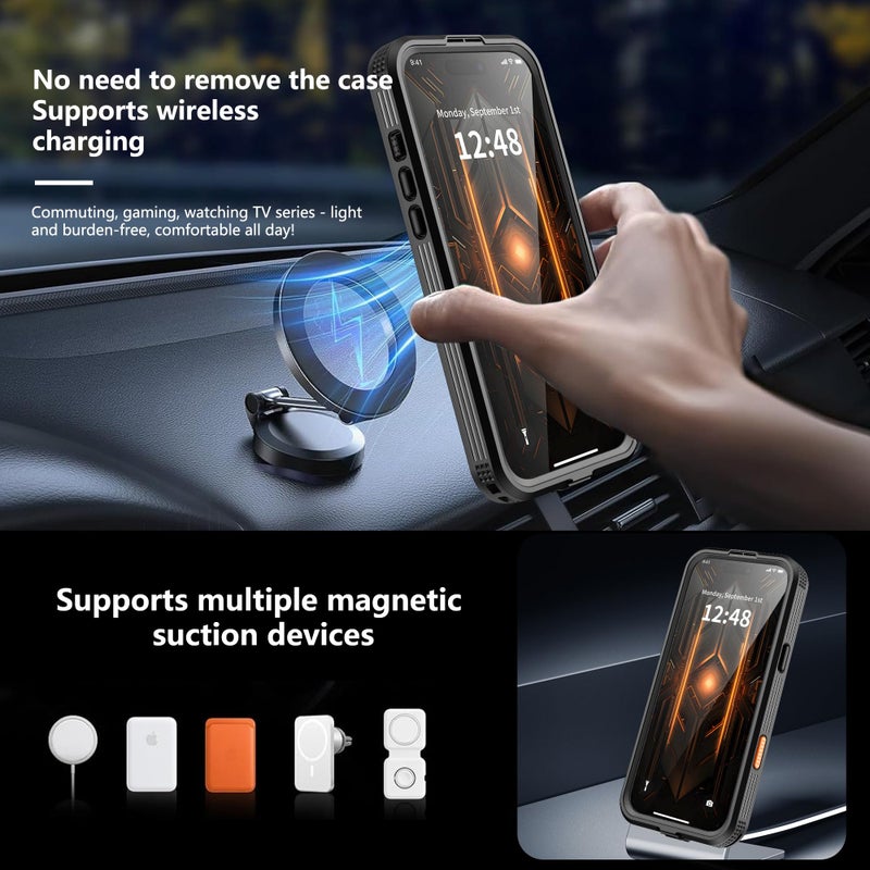 GOLDJU Magnetic for iPhone 17 Pro Max Case-Waterproof, Built-in Screen & Camera Protector-IP68 Underwater Full Body 16FT Military Dropproof Shockproof Case for 17 Pro Max 6.9''- Black - Image 4