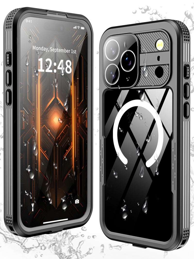 GOLDJU Magnetic for iPhone 17 Pro Max Case-Waterproof, Built-in Screen & Camera Protector-IP68 Underwater Full Body 16FT Military Dropproof Shockproof Case for 17 Pro Max 6.9''- Black - Image 1