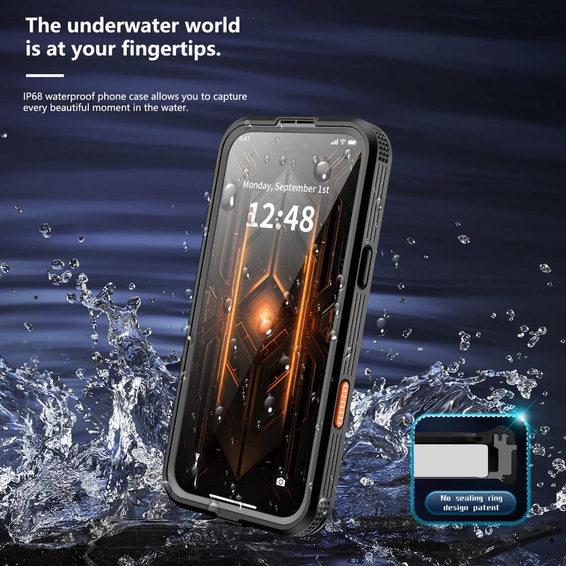 GOLDJU Magnetic for iPhone 17 Pro Max Case-Waterproof, Built-in Screen & Camera Protector-IP68 Underwater Full Body 16FT Military Dropproof Shockproof Case for 17 Pro Max 6.9''- Black - Image 3