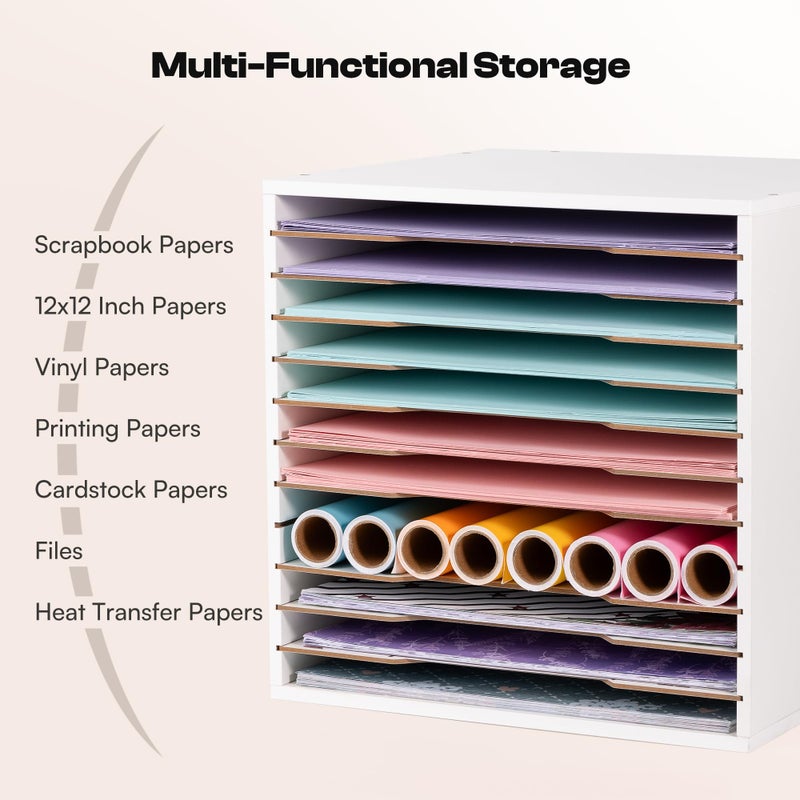 Caydo 12x12 Paper Storage Organizer for 13" Cube Cabinet, 12 Slot Paper Organizer with Adjustable Shelves Shelf Holder for Scrapbooks, Cardstock for Craft Home Desk - Image 4