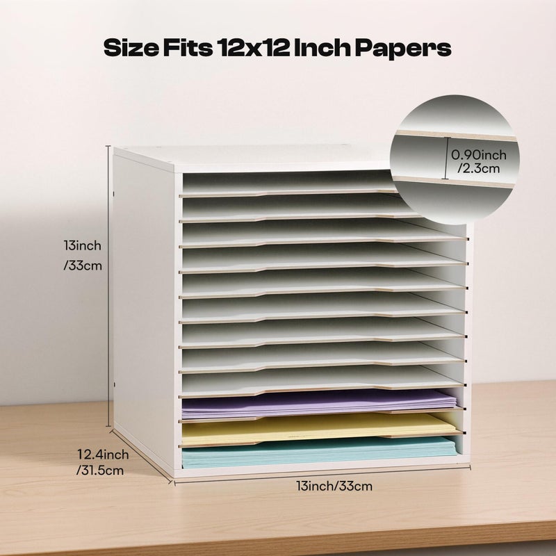Caydo 12x12 Paper Storage Organizer for 13" Cube Cabinet, 12 Slot Paper Organizer with Adjustable Shelves Shelf Holder for Scrapbooks, Cardstock for Craft Home Desk - Image 2
