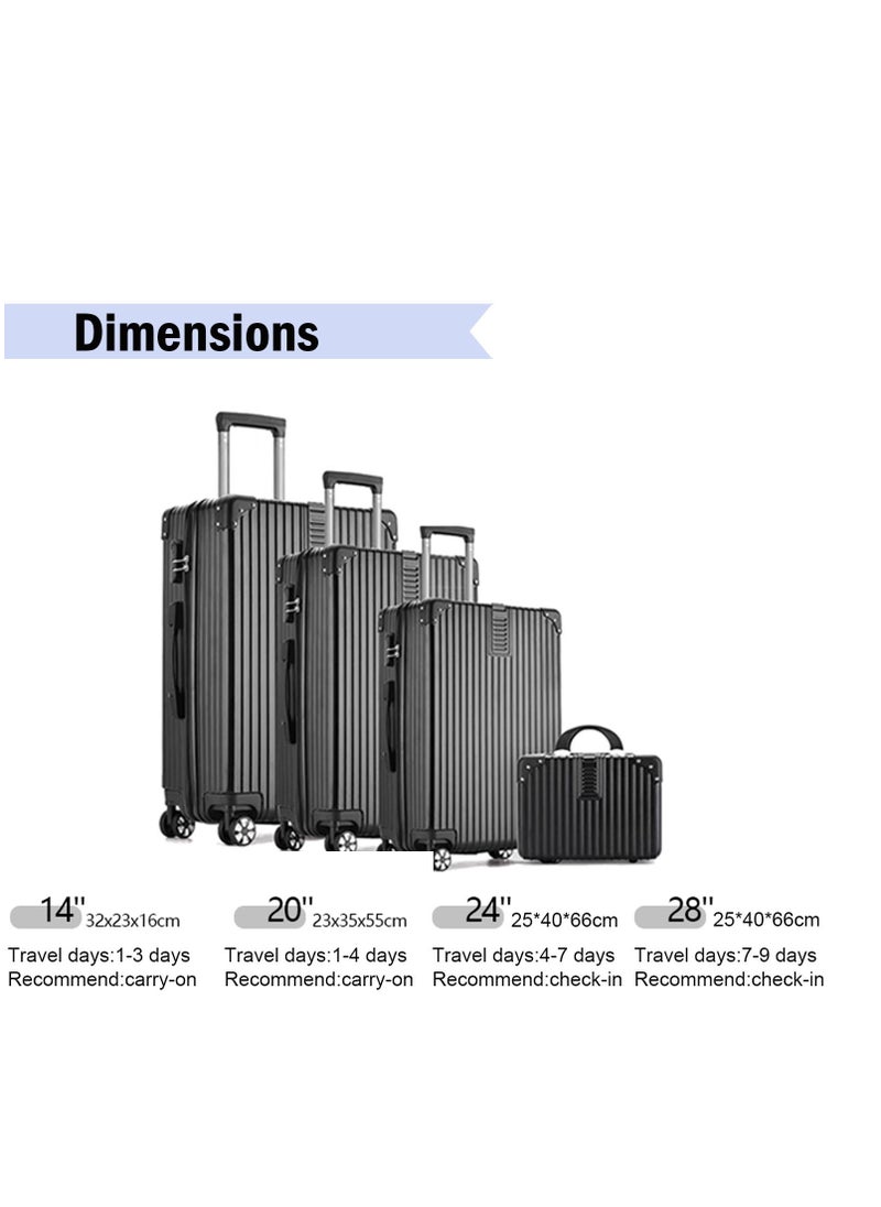 ZUIHAO 4-piece Set Hardside Spinner Luggage- 14/20/24/28 inch ABS+PC Suitcase Sets with TSA Lock Lightweight Durable Travel Luggage Sets for Family Black