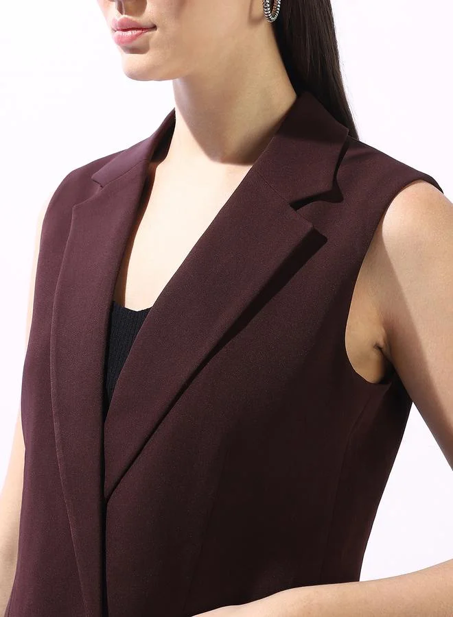 HIGH STAR Brown Women's Brown Polyester Blend Solid Double-Breasted Button Down Vest Full Chinos Tailored Fit Co-Ords for Women | Best Price UAE