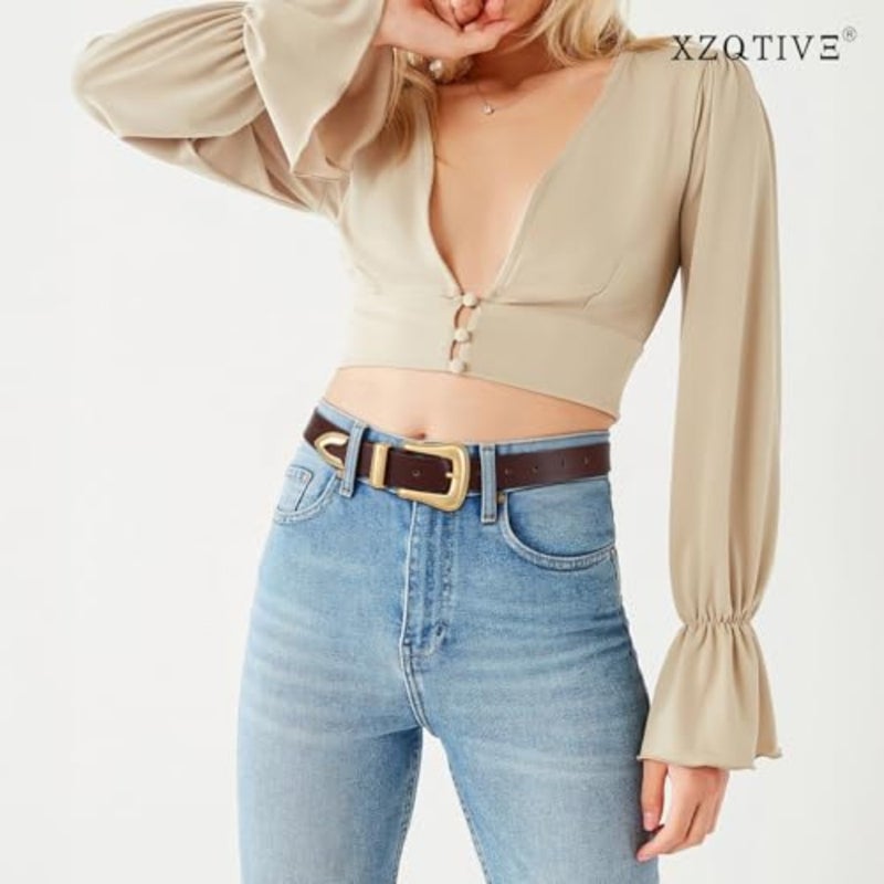 Women's Leather Belt for Jeans Pants Dresses Fashion Ladies Western Leather Belt Silver Buckle - Image 4