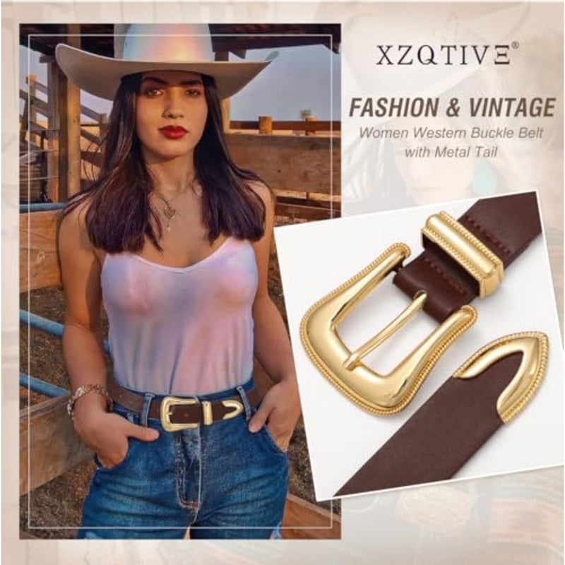 Women's Leather Belt for Jeans Pants Dresses Fashion Ladies Western Leather Belt Silver Buckle - Image 2
