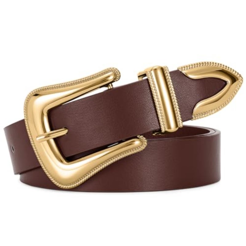 Women's Leather Belt for Jeans Pants Dresses Fashion Ladies Western Leather Belt Silver Buckle - Image 1