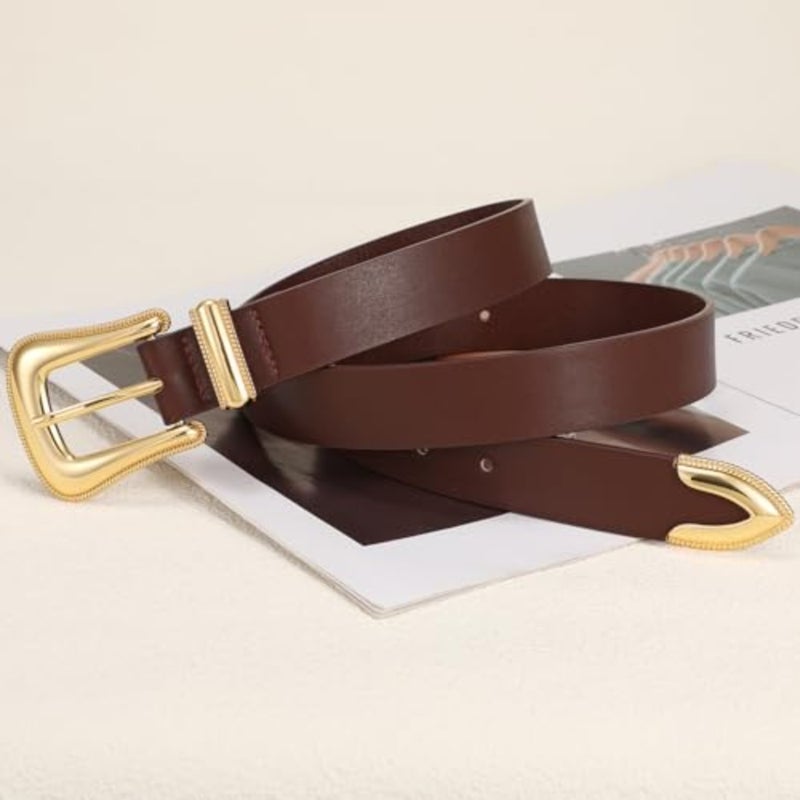 Women's Leather Belt for Jeans Pants Dresses Fashion Ladies Western Leather Belt Silver Buckle - Image 3